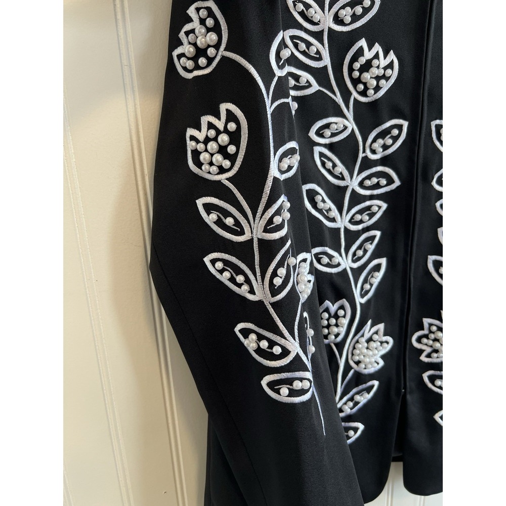 victor costa occasion jacket Women XS Black With White Flowers VTG Embroidered - Picture 3 of 12
